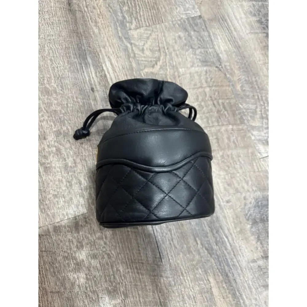 Black Quilted Drawstring Cosmetic Pouch